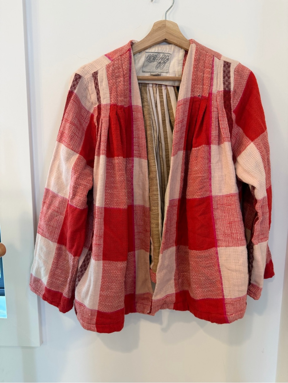 Ace & Jig Red and white Plaid Open-Front Jacket